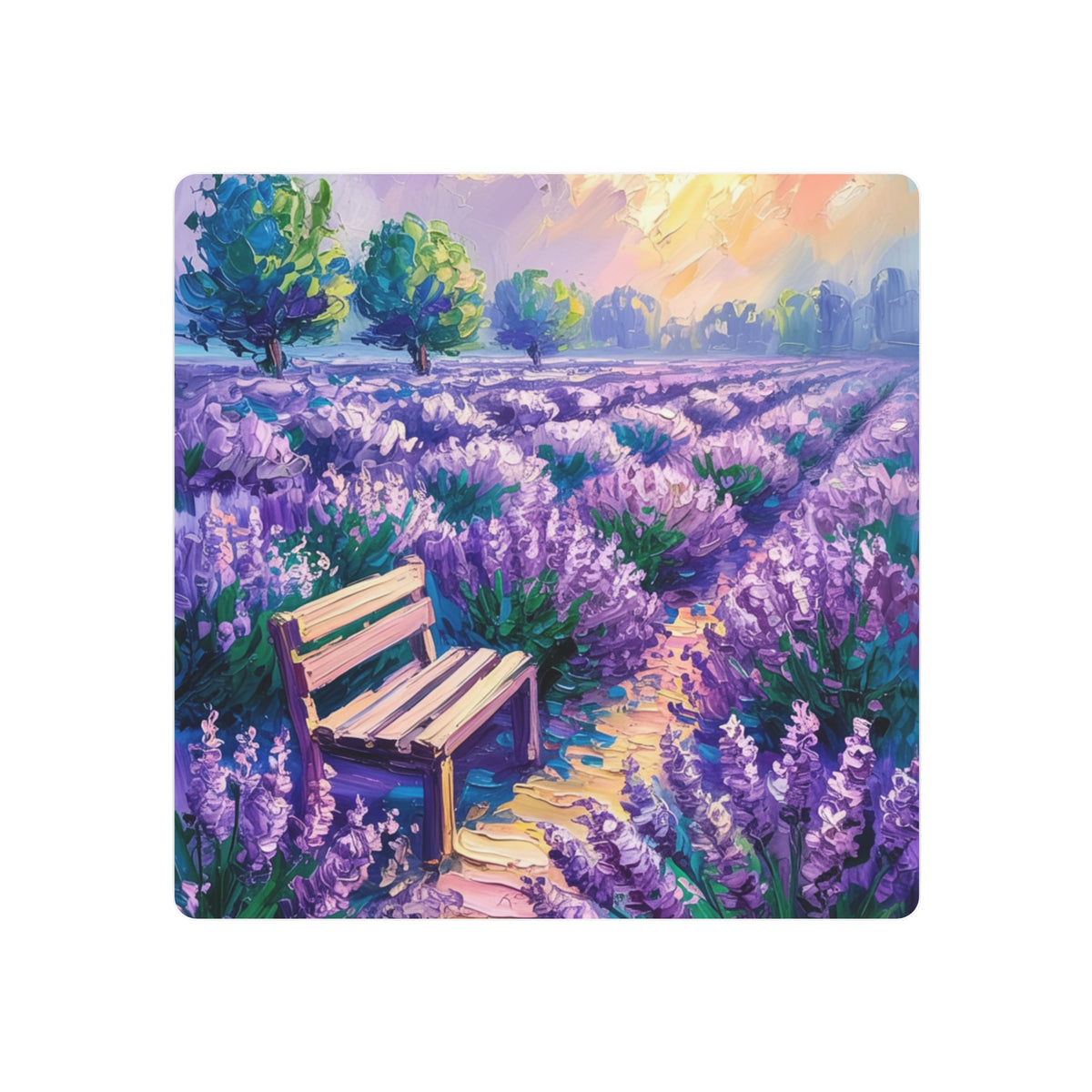 Lavender Bench at Sunset in Bloom