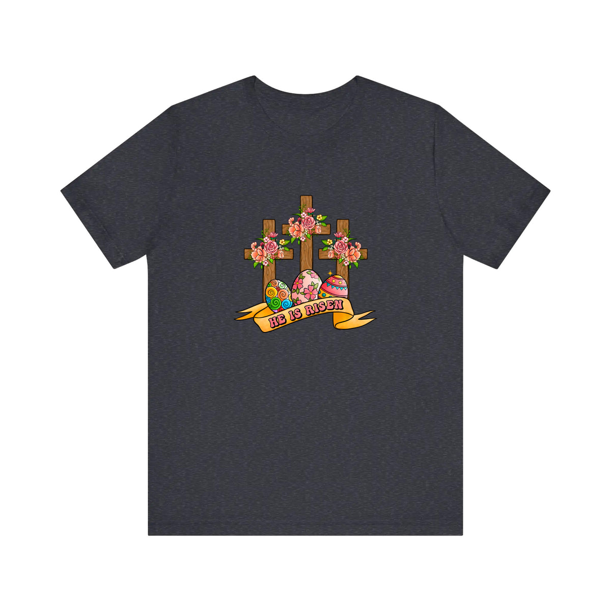 He Is Risen Floral Crosses Quality Tee