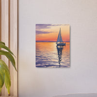 Tranquil Sunset Sailboat Over Calm Ocean Waters