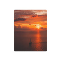 Solitary Sail at Sunset Over Golden Sea