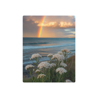 Seaside Wildflowers Beneath a Golden Rainbow