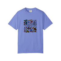 Comfort Colors® Happy 250 America Doodle Tee — Flo Blue