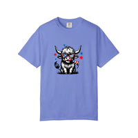 Comfort Colors® Patriotic Highland Cow With Firecracker Tee — Flo Blue