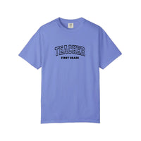 Comfort Colors® First Grade Teacher Varsity Tee — Flo Blue