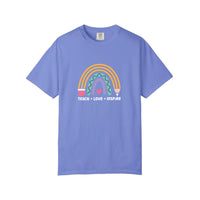Comfort Colors® Teach Love Inspire Pencil Rainbow Tee — Flo Blue
