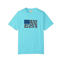 Comfort Colors® Stars And Stripes Fish Flag Tee — Lagoon Blue