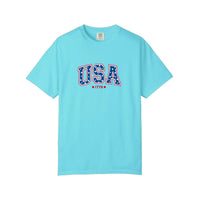 Comfort Colors® USA 1776 Varsity Stars Tee — Lagoon Blue
