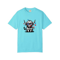 Comfort Colors® Patriotic Highland Cow With Firecracker Tee — Lagoon Blue