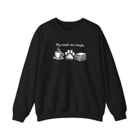 My Needs Are Simple Coffee Paws Books Sweatshirt — Black