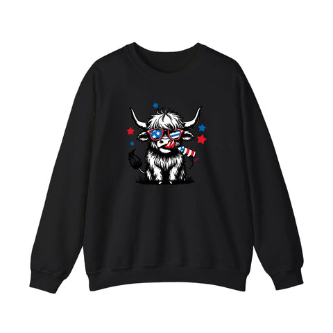 Patriotic Highland Cow With Firecracker Sweatshirt