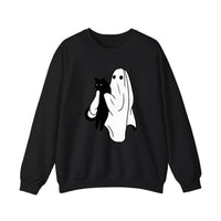 Ghost Holding A Black Cat Sweatshirt — Black