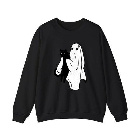 Ghost Holding A Black Cat Sweatshirt