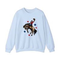 Bucking Bronco Rodeo Rider Sweatshirt — Light Blue