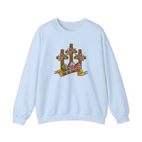 He Is Risen Floral Crosses Sweatshirt — Light Blue