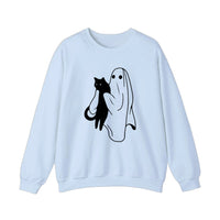 Ghost Holding A Black Cat Sweatshirt — Light Blue