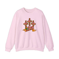 He Is Risen Floral Crosses Sweatshirt — Light Pink