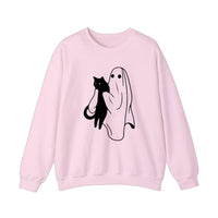 Ghost Holding A Black Cat Sweatshirt — Light Pink
