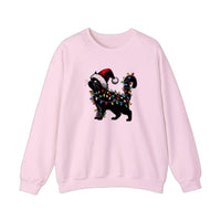 Black Cat Tangled In Christmas Lights Sweatshirt — Light Pink