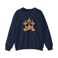 He Is Risen Floral Crosses Sweatshirt — Navy