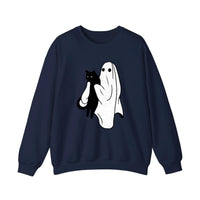Ghost Holding A Black Cat Sweatshirt — Navy