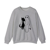 Ghost Holding A Black Cat Sweatshirt — Sport Grey