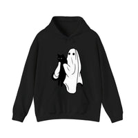 Ghost Holding A Black Cat Hoodie — Black