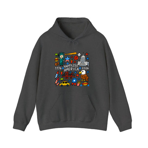Happy 250 America Doodle Hoodie