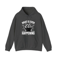 What Is Even Happening Raccoon Hoodie — Dark Heather