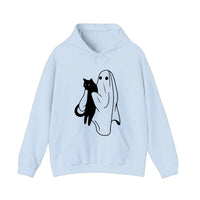 Ghost Holding A Black Cat Hoodie — Light Blue