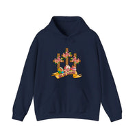 He Is Risen Floral Crosses Hoodie — Navy