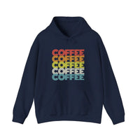 Retro Rainbow Coffee Stack Hoodie — Navy