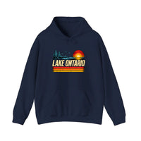 Lake Ontario Retro Sunset Hoodie — Navy
