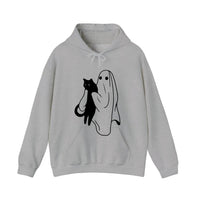 Ghost Holding A Black Cat Hoodie — Sport Grey