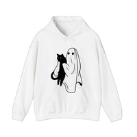 Ghost Holding A Black Cat Hoodie — White