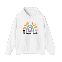 Teach Love Inspire Pencil Rainbow Hoodie — White