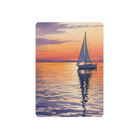 Tranquil Sunset Sailboat Over Calm Ocean Waters