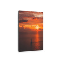 Solitary Sail at Sunset Over Golden Sea