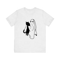 Ghost Holding A Black Cat Quality Tee — Ash