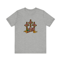 He Is Risen Floral Crosses Quality Tee — Athletic Heather