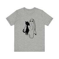 Ghost Holding A Black Cat Quality Tee — Athletic Heather