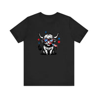 Patriotic Highland Cow With Firecracker Quality Tee — Black