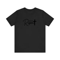 He Is Risen Brush Cross Quality Tee — Black