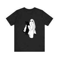 Ghost Holding A Black Cat Quality Tee — Black