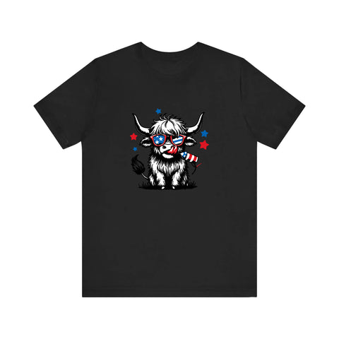 Patriotic Highland Cow With Firecracker Quality Tee