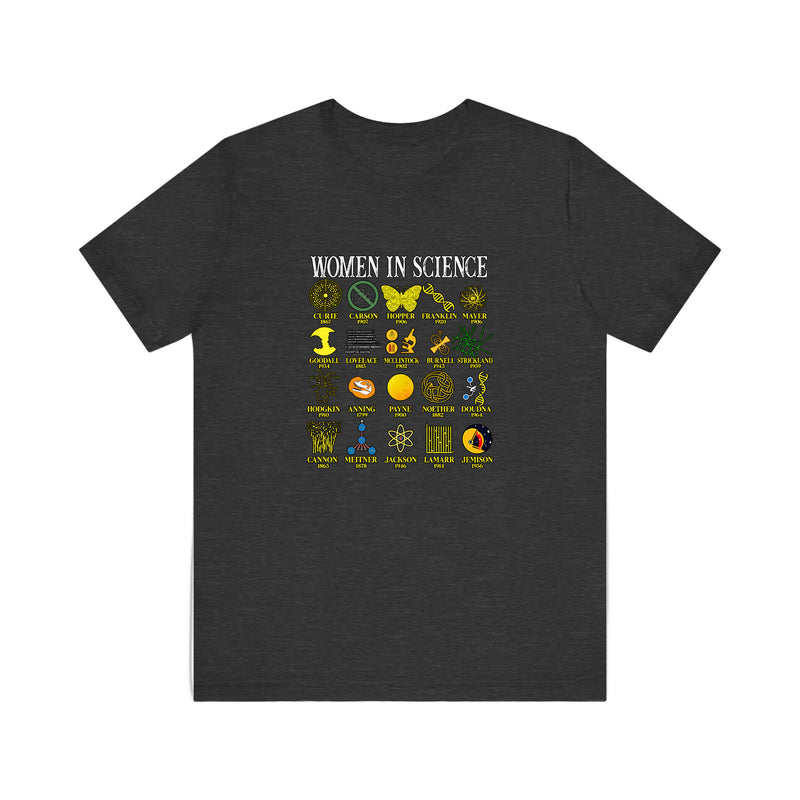 Women In Science Icons Grid Quality Tee — Dark Grey Heather