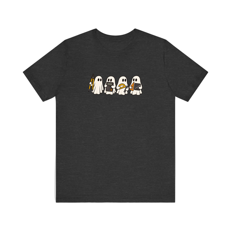 Math Ghosts With Calculators Quality Tee — Dark Grey Heather