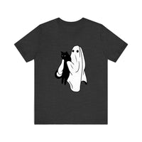 Ghost Holding A Black Cat Quality Tee — Dark Grey Heather
