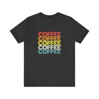 Retro Rainbow Coffee Stack Quality Tee — Dark Grey Heather