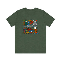 Happy 250 America Doodle Quality Tee — Heather Forest