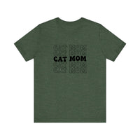 Cat Mom Retro Repeat Quality Tee — Heather Forest